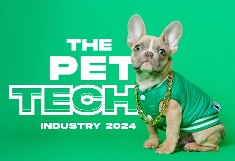 Pug dog sitting next to title Pet Tech Industry